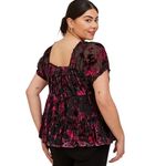 Torrid  Plus Size 2X Top Babydoll Velvet‎ Tiered Black Pink Floral Peplum 1362 Photo 1