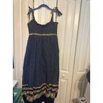 Vintage Floral Maxi Dress Navy Blue Polka Dot Smocked Tie Strap Summer Casual Size XL Photo 4