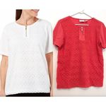 Alfred Dunner Coral Red Crochet Lace Overlay 1/4 Zip Zipper Short Sleeve Blouse Photo 1