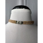 Vintage triple layered golden faux pearl choker Necklace with clip back Gold Photo 3
