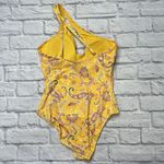 Sanctuary  Women's Yellow Paisley Asymmetrical Shoulder One-Piece Swim Size L New Photo 4