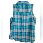 Time & Tru Blue Green Plaid Sleeveless Button Down Tank Top Cotton Blouse Sz M Size M Photo 3