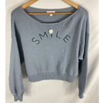 LC Lauren Conrad  Cropped Knit Smile Embroidered Sweater Size Medium Photo 1