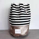 Victoria's Secret  Drawstring‎ Tote Bag Backpack Weekender NWT Black White Gold Photo 11