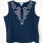 Dress Barn Black & White Floral Vine Embroidered Embellished Tank Top Shirt 2XL Photo 0