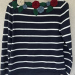 Moschino VTG Cheap and Chic Striped Floral Appliqué Top Size US 10 Cottage Tea Photo 0