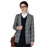 H&M Blazer Womens 6 Gray Plaid One Button Preppy Old Money Academia Career Photo 1