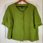 East 5th East‎ 5th Green Linen Blend Peplum Blouse XL Button Front Short Sleeve Cottage Photo 0