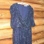 Mac Duggal 5578 Womens Sequined V Neck Short Puff Sleeve Midi Dress Photo 8