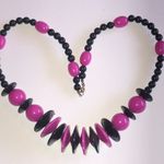 Elegant Vintage Pink and Black Beaded Boho Retro Necklace Photo 4