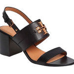 Tory Burch Everly Black and Gold Leather Block Sandals, 8 Photo 0