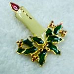 Candle Stick Holly Leaves Berries Christmas Pin Brooch Holiday Wear Vintage Photo 13