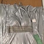 My Michelle New  Formal or Prom Halter Beaded Dress Silky Satiny Pleated Medium Photo 2