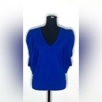 DKNY - Trendy Royal Blue V-Neck Winter Sweater with Puffed Sleeve Size L Photo 2