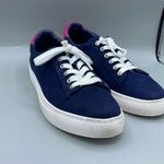 1901  Women’s size 9 blue suede shoes with pink trim. Photo 1