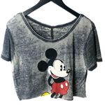 Disney Mickey Mouse T Shirt Raw Hem Crop Top Cotton Burnout Graphic Tee Gray L Photo 1