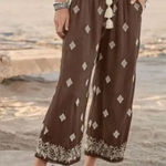 Sundance  Le Meridien Brown Embroidery Crop Pants Tassels size medium Photo 0