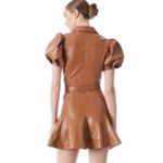 Alice + Olivia OFRA VEGAN LEATHER MINI DRESS WITH TIE BELT Photo 1