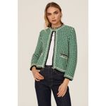 Maje Maneflanne Green Tweed Long Sleeve Preppy Cardigan Jacket Size Small Photo 1
