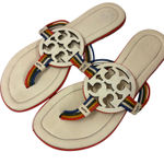 Tory Burch Miller Mignon Sandals Ivory Rainbow Strap Flat Slip On Sandals Size 5 Photo 0