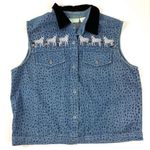 Vintage 100% Cotton Animal Print Denim Vest Size L Photo 0