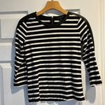 J.Crew  Striped Top With Faux Leather Trim Down Sleeves & Zip Pull Size xxs Photo 0