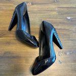 Miu Miu  Black Patent Peep Toe Jeweled Heels Python Snake Skin Rhinestones 37 Photo 0