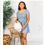 Pink Lily  Midi Dress Medium Blue Square Neck Smocked Short Sleeve Boutique NWT Photo 1