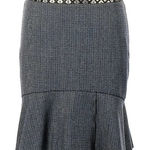 Blumarine | Silk Blue Grey Plaid Flounce Skirt Italian Size 42 US Size 6 Small S Gray Photo 0