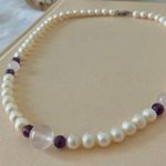 Purple Crystal Pearl Necklace Vintage “Eclipsa” 18” Lavender Orb Stone Quartz Photo 0