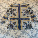 J. McLaughlin  Catalina Cloth Beige and Blue Geometric Design Top Size Medium Photo 7