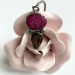 Sterl Silver Smokey Quartz and Pink Stone Pendant Necklace Photo 5
