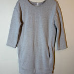 Athleta  Gray Plush Tech‎ Sweatshirt Dress Size Small Back Zip 3/4 Sleeve Pockets Photo 0