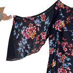 Xhilaration Xhiliration 3X Pink Blue Floral Cold Shoulder Ruffle Adj Strap Midi Dress Summer Photo 3