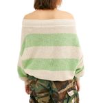 Free People Cassidy Off the Shoulder Pullover Sweater Green Stripe Relaxed Photo 2