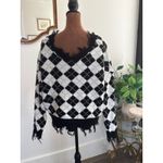 Just Polly New York‎ Argyle Sweater Fringed V Neck Long Sleeve Photo 3