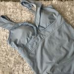 Blue White Seersucker 1 Piece Swimsuit Ruffle Strap Sz ? XL Photo 2