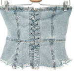 Forever 21  Womens Y2K Lace Up Raw Hem Denim‎ Corset Tube Top Size S Medium Wash Photo 0
