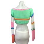 Women's Multi Colorblock Crochet Knit Long Sleeve Square Neck Sweater Crop Top S Photo 1
