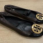 Tory Burch  Rena Minnie Brown Black Cap Toe Medallion Leather Flats Size 8 Photo 0