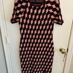 Ann Taylor Knit Geometric Patterned MIDI Dress - Pink Navy Burgundy Photo 0