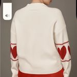 Maeve  The Carys Mock Neck White Sweater with Red Heart Accents Medium Photo 6