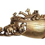 Noahs Ark Brooch AJC 3" Biblical Story Religious Religion Signed Gold Brushed Photo 0
