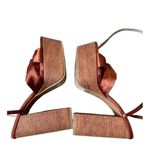 Lulus Lulu’s Lucianto Copper Satin Ankle Strap Wooden Platform Sandals SZ 6 Photo 7