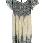 Pinkblush Ivory Colorful Border Trim Off Shoulder Smocked Midi Dress size Large Photo 0