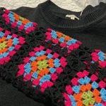 JODIFL  plus sz 1X black knit sweater drop shoulders crocheted colorful sleeves. Photo 6