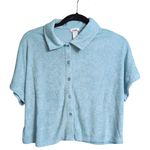 ANDIE NWT Cropped Button Up Blue CABLU Textured Collared Short Sleeve Shirt S Photo 0