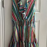 Entro Fiesta Stripe Sleeveless Ruffle Dress Ruched Waist Colorful Women’s Large Photo 2