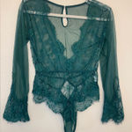 Sexy Perspective Green Lace Eyelashes Long Sleeve Bodysuit Size M‎ Size M Photo 0