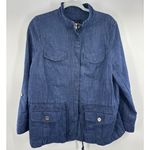 Talbots  Safari Hemp Blend Denim Jacket Front 4 Pockets Women's Blue Wash XLP Photo 0